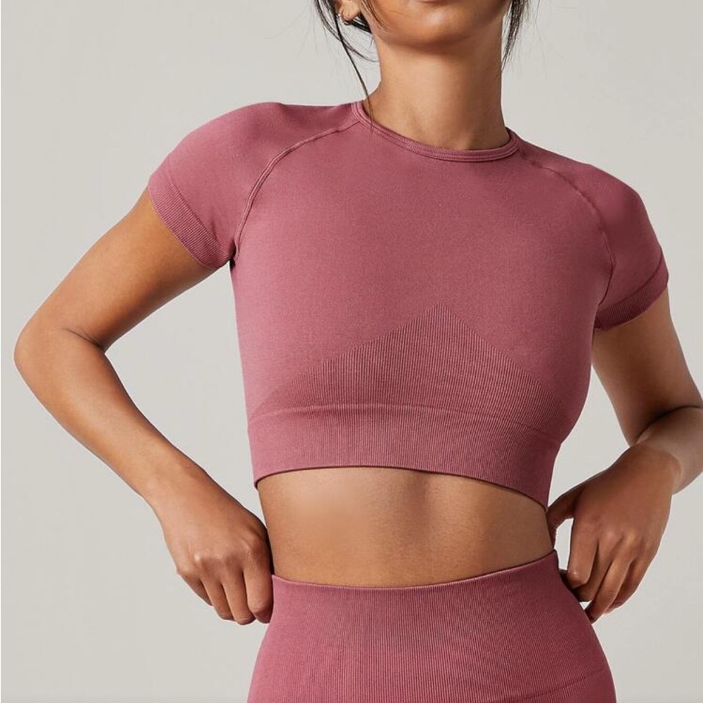Seamless Short Sleeve Crop Top in Dusty Rose
